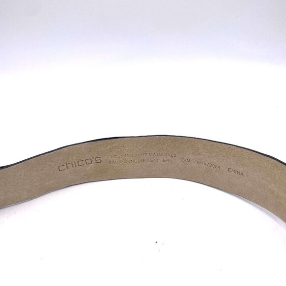 Chico's Women Textured Silver Tone Round Buckle Clasp Belt Black Small Medium - Picture 4 of 7